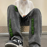 Men Jeans Letter Flocking Jeans Loose Spring and Autumn Retro