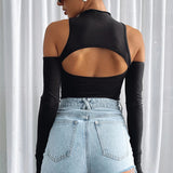 Women Jumpsuit Hollow out Autumn and Winter Turtleneck Long Sleeve Backless off-Shoulder Top