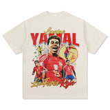 Mens Vintage Football T-Shirt Vintage Yamal Printed Short Sleeve T-Shirt Washed Old Loose