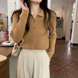 Women Knitted Cardigan Spring and Autumn Polo Collar Sweaters Cardigan