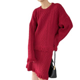 Women Knitted Two-Piece Set Knitted Tassel Sweater Dress Skirt