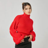 Women Sweater Knitwear Autumn and Winter Turtleneck Puff Sleeve Thick Thread Sweater Loose Long Sleeve Sweater Top
