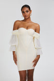 Women Evening Dress Lantern Sleeve Dress off-the-Shoulder Puff Sleeves Formal Dress Bandage One-Piece Dress Dress