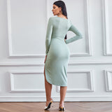 Women Dress Spring and Summer Leisure Slim Sheath V-neck Knitted Dress