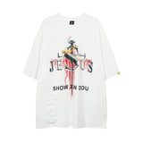 Men T Shirt Gothic Retro Washed Ripped Distressed Short Sleeve T-shirt