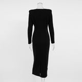 Women Dress Spring Square Collar Long Sleeve Dress Elegant Slim Fit Long Dress