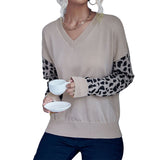 Women Knitted Sweater Autumn Leopard Print Long Sleeve