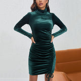 Women Dress Autumn Winter Sexy Tight Sheath Short Dress Turtleneck Velvet Dress
