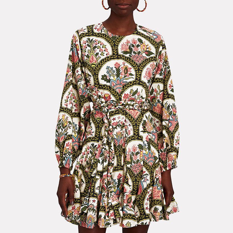 Women Dresses Vintage Long Sleeve Dress Spring Short Skirt (Qymy0409)