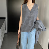Women Knitted Two-Piece Set Autumn Two-Piece Solid Color Short Vest Top Suit Z809