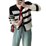 Women Knitwear Spring and Autumn V-neck Striped Tassel Sweater Slim-Fit Knitted Cardigan
