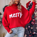 Women Knitted Sweater Christmas Turtleneck Sweater Loose Chic Sweater Top