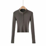 Women Sweater Knitwear Short Half Turtleneck Sexy Zipper Midriff-Baring Knitted Sweater Sweater