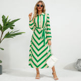 Women Date Dress Autumn and Winter Striped Printed Buttons Cinched Blouse Dress