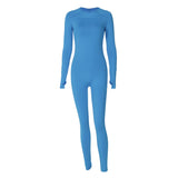 Women Jumpsuit Spring Slim-Fitting round Neck Long Sleeve Jumpsuit