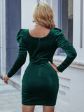 Women Dress Fall/Winter Slit Slim-Fitting Square Collar Long Sleeve Dress