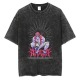 2024Men Vintage Black T Shirt Streetwear Harajuku Anime Print