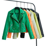 Women Leather Jacket Autumn Faux Leather Slim Motorcycle Jacket Coat