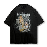 Men T Shirt Portrait Printing Washed and Worn Short Sleeve T-shirt