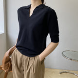 Women Knitted T-shirt Polo Shirt Knitwear Fall V-neck Sweater