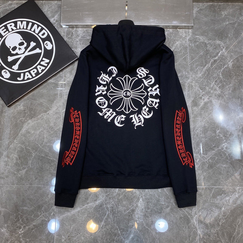 Chh Chrome Hearts Hoodie Cross Red Character Embroidered Casual Hooded Sweater