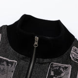 Men Jacket Coat Patch Stand Collar Denim Jacket Loose Spring and Autumn Baseball Uniform Jacket