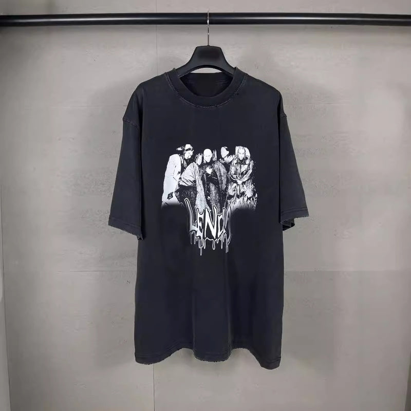 Men T-shirts Balen joint Vintage Washed and Worn Loose T-shirts