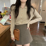 Women Knitted Cardigan Spring and Autumn Polo Collar Sweaters Cardigan