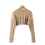 Women Sweater Knitwear V-neck Pullover Sweater Cropped Midriff-Baring Knitted Sweater Top