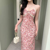 Women Dresses Spring Long Skirt Slim Floral Strap Dress (Csm202403)