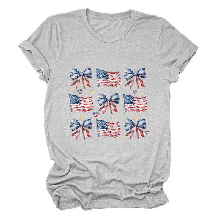 T-shirt bow star print crew neck short sleeve