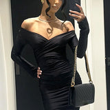 Women Dresse Sexy off-the-Shoulder Dress V-neck Formal Dress