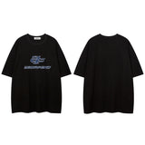 Men T Shirt Letter Denim Affixed Cloth Embroidered Short Sleeve T-shirt
