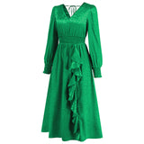 Women Date Dress Autumn and Winter V-neck Bubble Long Sleeve Dress