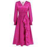 Women Date Dress Autumn and Winter V-neck Bubble Long Sleeve Dress