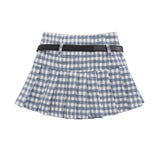 Women Skirt Plaid Pleated Skirt with XINGX Belt Waist Casual Skirt Skirt