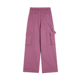 Men Sweatpants Loose-Fitting Wide-Leg Trousers Flanging Solid Color Sports Multi-Pocket Workwear Straight-Leg Pants