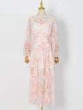 Women Dresses Spring round Neck Long Sleeve Flounced Skirt (Qymy0409)