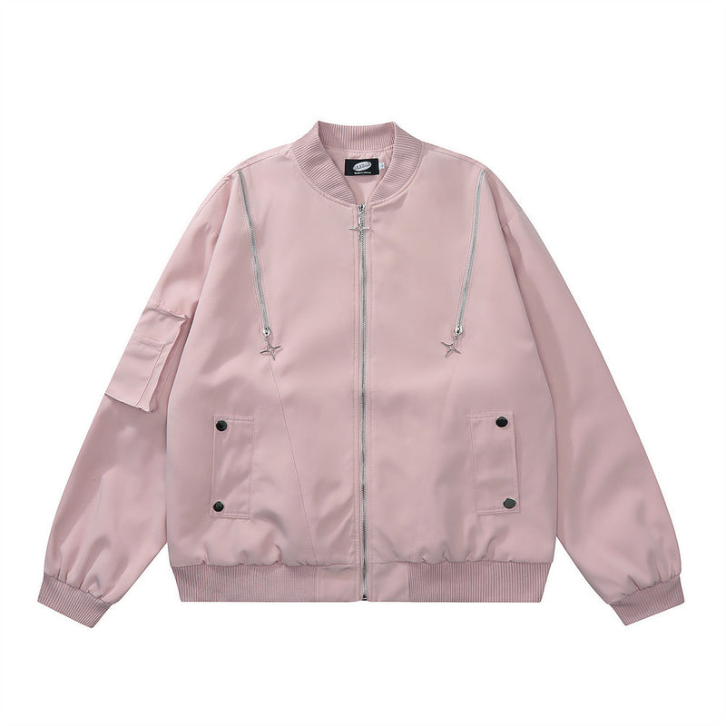Men Jacket Coat Loose Baseball Uniform Jacket Men's Zipper Stitching Overalls
