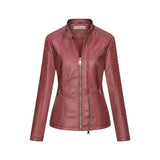Red Leather Jacket Autumn and Winter Leather Women's PU Leather Jacket