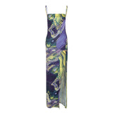 Women Dresses Autumn Printed Slim Fit Slit Backless Sling Dress