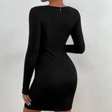Women Dress Sexy Sheath Knitted Long-Sleeved Dress
