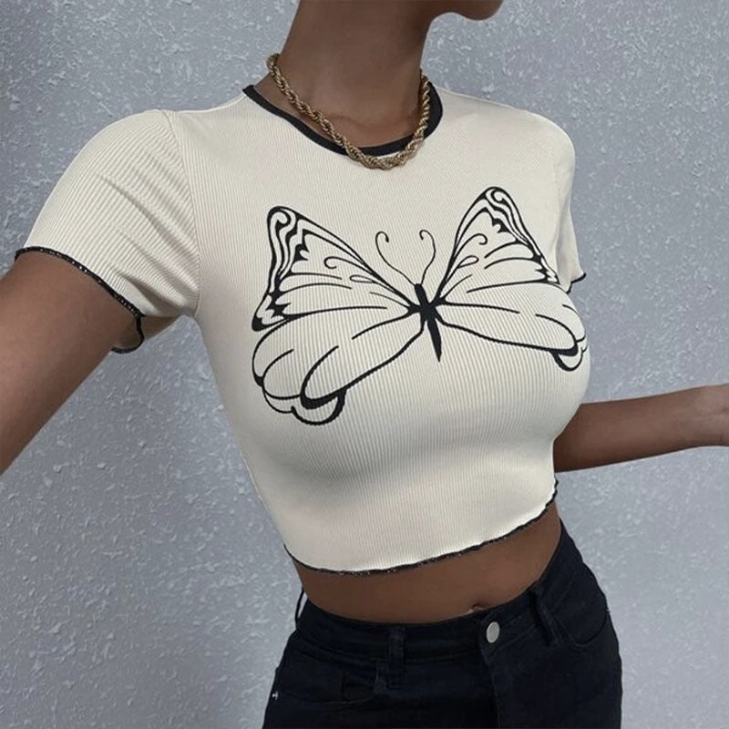 Women T-shirt Summer Short Midriff-Baring Top Casual Short-Sleeved T-shirt