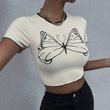 Women T-shirt Summer Short Midriff-Baring Top Casual Short-Sleeved T-shirt