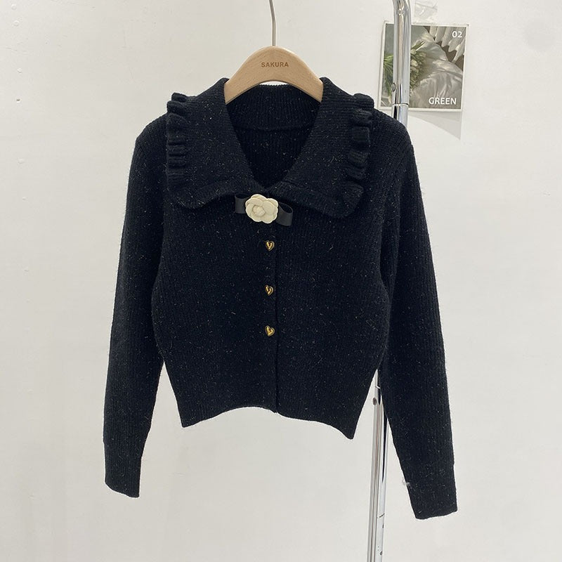 Women Knitted Cardigan Spring Single-Breasted Lapel Knitted Cardigan