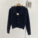 Women Knitted Cardigan Spring Single-Breasted Lapel Knitted Cardigan