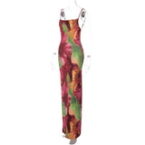 Women Dresses Fall Printed Sexy Slim Fit Backless Sling Dress