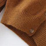 Women Sweater Knitwear Lapel Vintage Knitted Cardigan Women's Navel Short Long-Sleeved Sweater