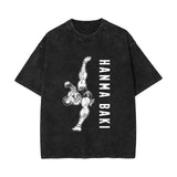 Washed Retro Cotton T-Shirt Baki Hanma Washed Old Short Sleeves