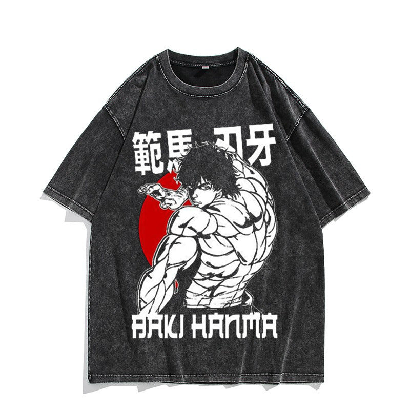 Washed Vintage Short Sleeve T-Shirt Baki Hanma